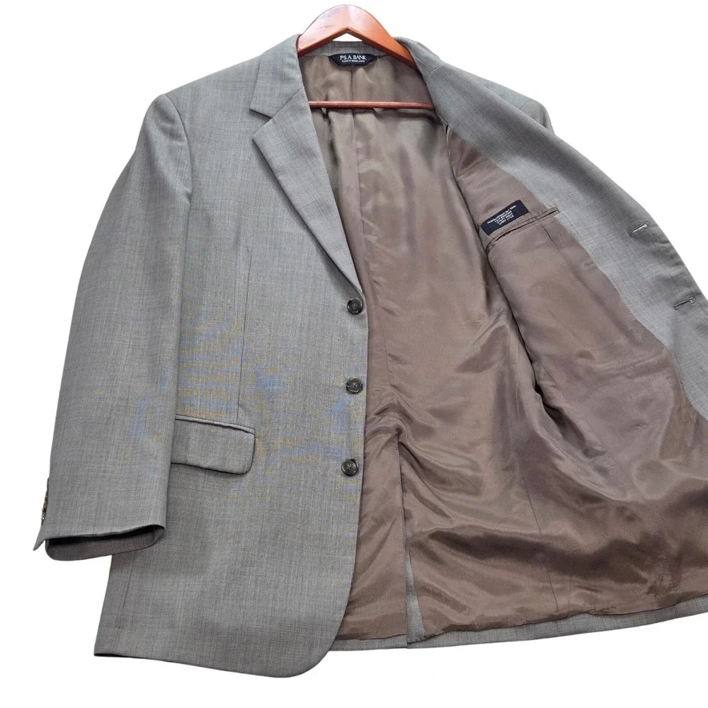 Jos A Bank 42L Gray 100% Wool Blazer Mens Long Sport Coat Jacket 42L